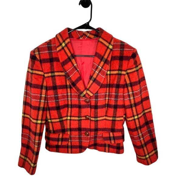 Vintage Sisley Beloved Elegance Italian Wool Plaid Fall Blazer - Picture 1 of 6